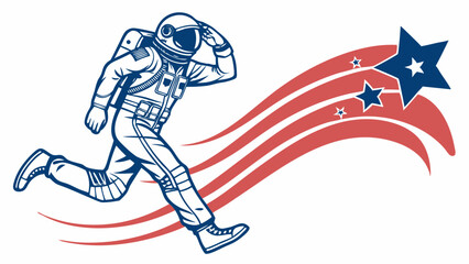 Astronaut running with patriotic star trails saluting in a space exploration illustration style image created with generated ai