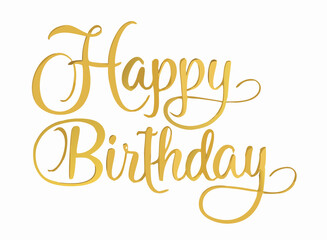Happy birthday golden cursive text on white background for celebration and festive occasions design element created with generated ai