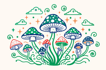 Fototapeta premium A captivating black and white illustration showcasing a cluster of stylized mushrooms vector design (24)