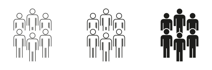 Group Of People Icon Set. Community, Teamwork, And Social Interaction Outline And Silhouette Symbol Collection. Representation Of Unity And Collaboration. Isolated Vector Illustration