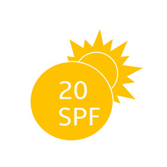 Sun protection for skin. UVA UVB sunscreen protection. SPF icon for or skin cosmetics packaging. Vector