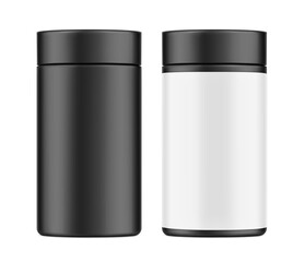 Realistic black jar with label mockup . Vector illustration isolated on white background. Can be use for your design, advertising, promo and etc. EPS10.