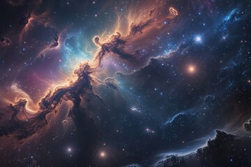 Naklejka premium Enchanting Cosmic Background with Nebula Sounds and Stellar Creations Discovering Celestial Frontiers