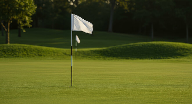 White Golf Flag on Green Putting Green
