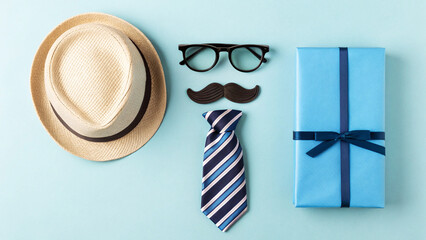 Father's Day Gift Ideas Hat, Glasses, Tie, and Gift Box