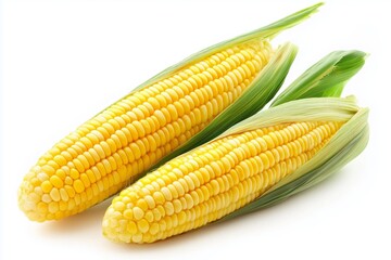 Grilled Gonja corn on the cob and plantain ears presented on a bright white background showcasing traditional cuisine
