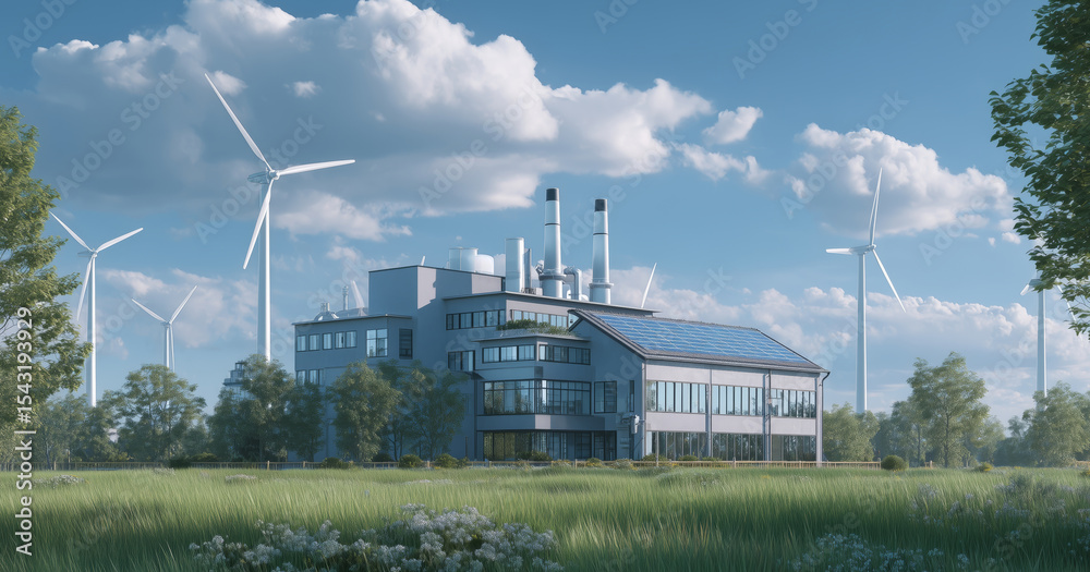 Poster a modern transport facility showcases advanced cargo tracking and autopilot navigation. wind turbine