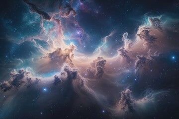 Fototapeta premium Iridescent Cosmic Clouds Forming a Stunning Nebula in the Night Sky