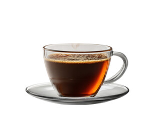 Steaming hot americano in transparent cup, elegant presentation, isolated on a Transparent background, PNG file.