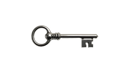 Shiny silver key with classic cut and metallic texture, isolated on transparent background—ideal for security, access, real estate, and digital design themes.
