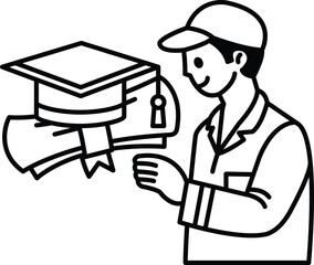 A man is holding a graduation cap and diploma