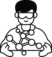 A man in a lab coat holding a molecule