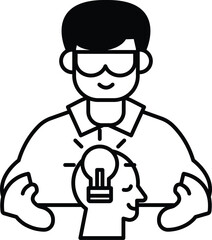 A man is holding a head with a light bulb on it