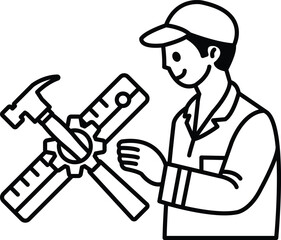 A man is holding a hammer and a ruler