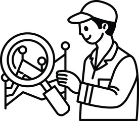 A man is looking through a magnifying glass