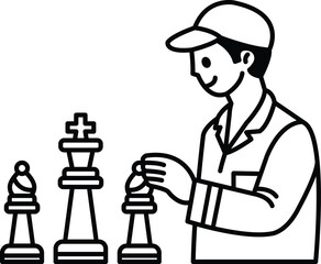 A man is playing chess with two pieces