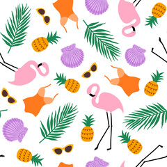 summer miami vacation on the beach,seamless pattern, vector illustration.