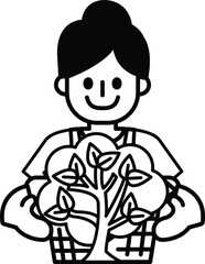 A woman is holding a tree in her arms