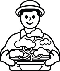 A man is holding a potted plant in his hands