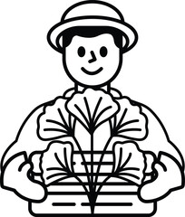 A man is holding a basket of vegetables