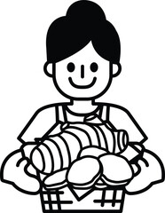 woman is holding a basket full of food