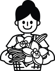 A woman is holding a bouquet of flowers