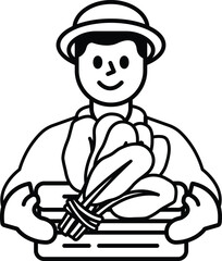 A man is holding a basket of greens