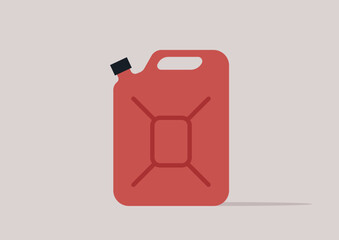 A bold red canister rests on a soft pastel surface, showcasing its sleek design, It symbolizes efficiency and practicality, alluding to outdoor adventures or fuel storage
