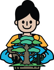 A woman is sitting on the ground with a tree in her lap