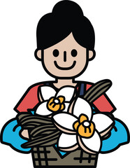 A woman is holding a bouquet of flowers