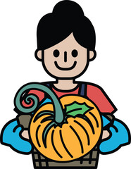 A woman is holding a pumpkin in her hands