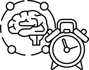 A red clock with a brain in the background