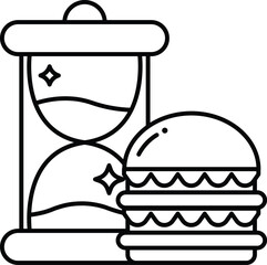 A cartoon drawing of a clock and a hamburger