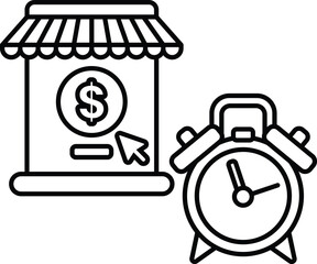 store sign with a dollar sign and a clock with the time of 10:00