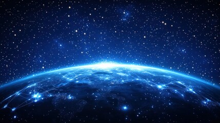 Global network of interconnected Earth.  Detailed map of world's interconnected communication systems