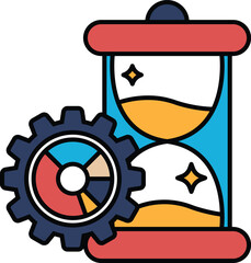 A clock with a gear and a sand timer