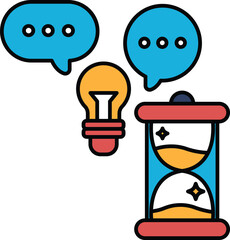 A clock with a light bulb and a speech bubble