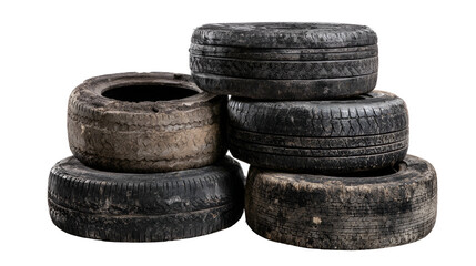 Stack of worn out tires black background