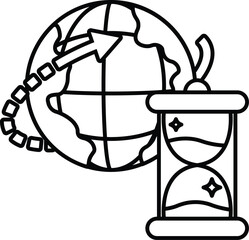 A cartoon drawing of a globe with a clock on it