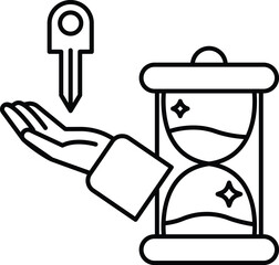 A hand is holding a key above a clock that is set to the number 12