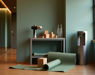 Inviting home gym setup featuring polished wooden floors and contemporary equipment for wellness and relaxation