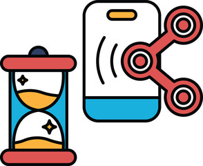 A clock and a cell phone are shown in a drawing