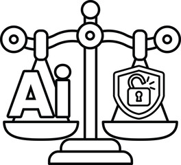 A scale with the letters AI on one side and a lock on the other