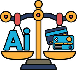 A scale with the letters AI on one side and a credit card on the other