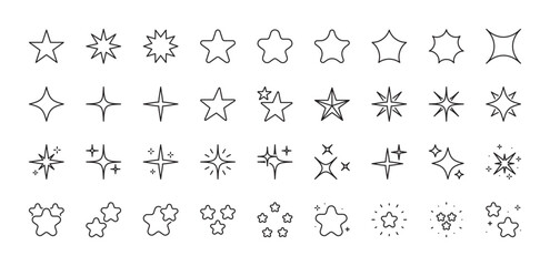 Obraz premium Stars big icon set. Sparkle sign. Sparks / Shine / Galaxy / Starburst icons. Design flat shiny elements, shapes for a poster, banner, background, stickers. Editable stroke. Vector illustration.