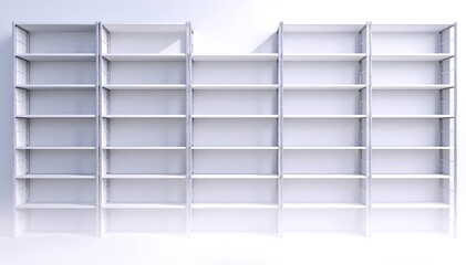 A sleek white shelving unit featuring multiple tiers, each filled with a variety of decorative items, books, and plants, creating an organized and stylish display.
