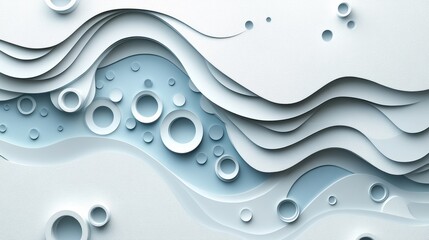 Serene light blue abstract waves with geometric forms and circles evoking gentle fluid background texture