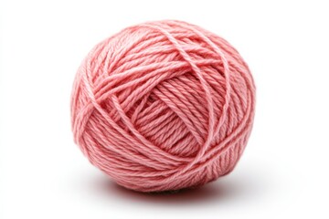 Pink Yarn Ball Craft Material Fiber Wool Thread Knit Crochet DIY Hobby Textile on White Background. Generative Ai