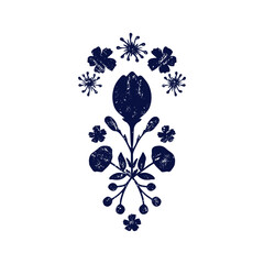 Floral Geometric Plants Hand Drawing Motif in Doodle Style. Botanical Symmetric Element. Vector Illustration Isolated