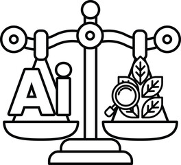 A scale with the letters AI on one side and a magnifying glass on the other